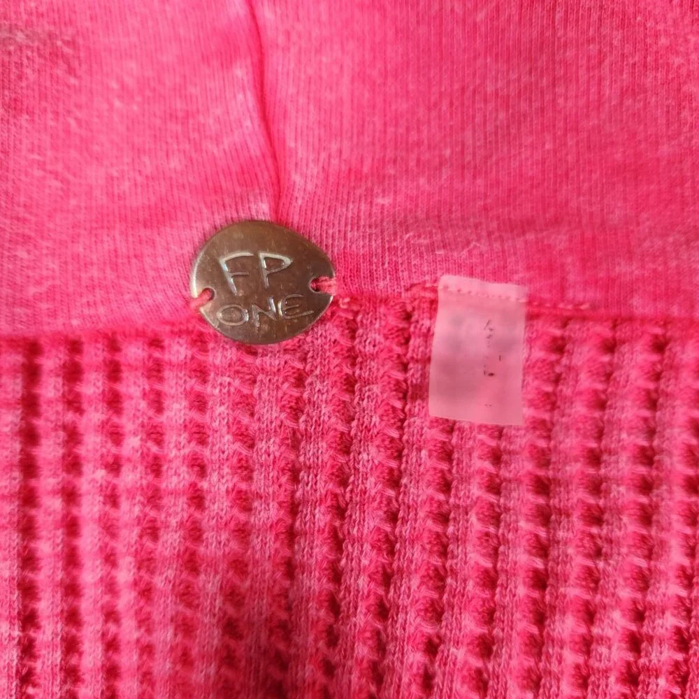 Free People FP One Mason Hoodie Cardigan Button Jacket Red Pink Waffle - Picture 3 of 16